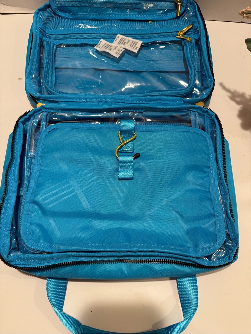 New!! Joy Mangano Turquoise Nylon Cosmetic Case with Gold Hardware - Picture 9 of 16